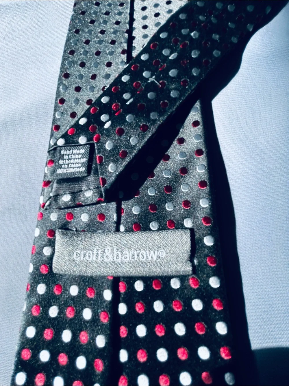 Stain Resistant croft & barrow Black Tie with Cherry red and Gray Polka Dots